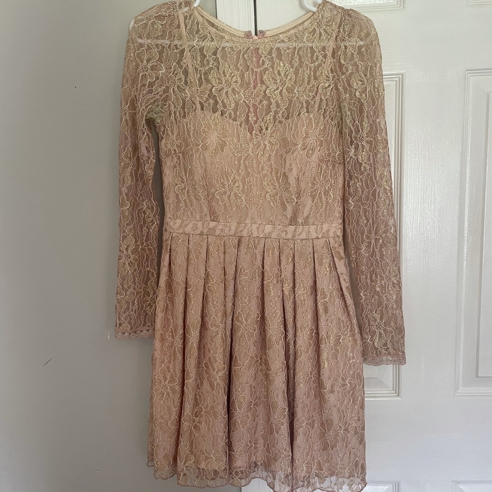 NWT blush and gold lace dress